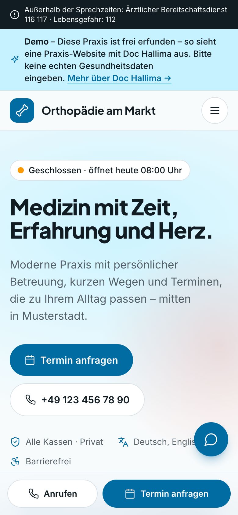 Demo-Website auf dem Smartphone